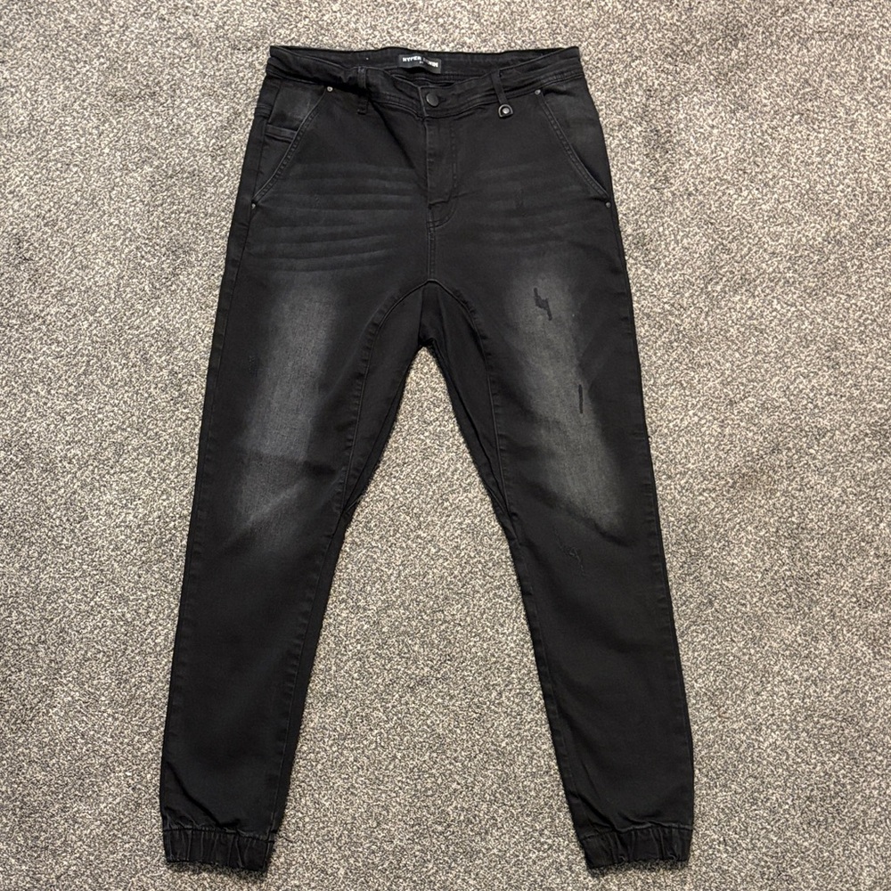 Hyper Denim Black Drop Crotch Denim Joggers